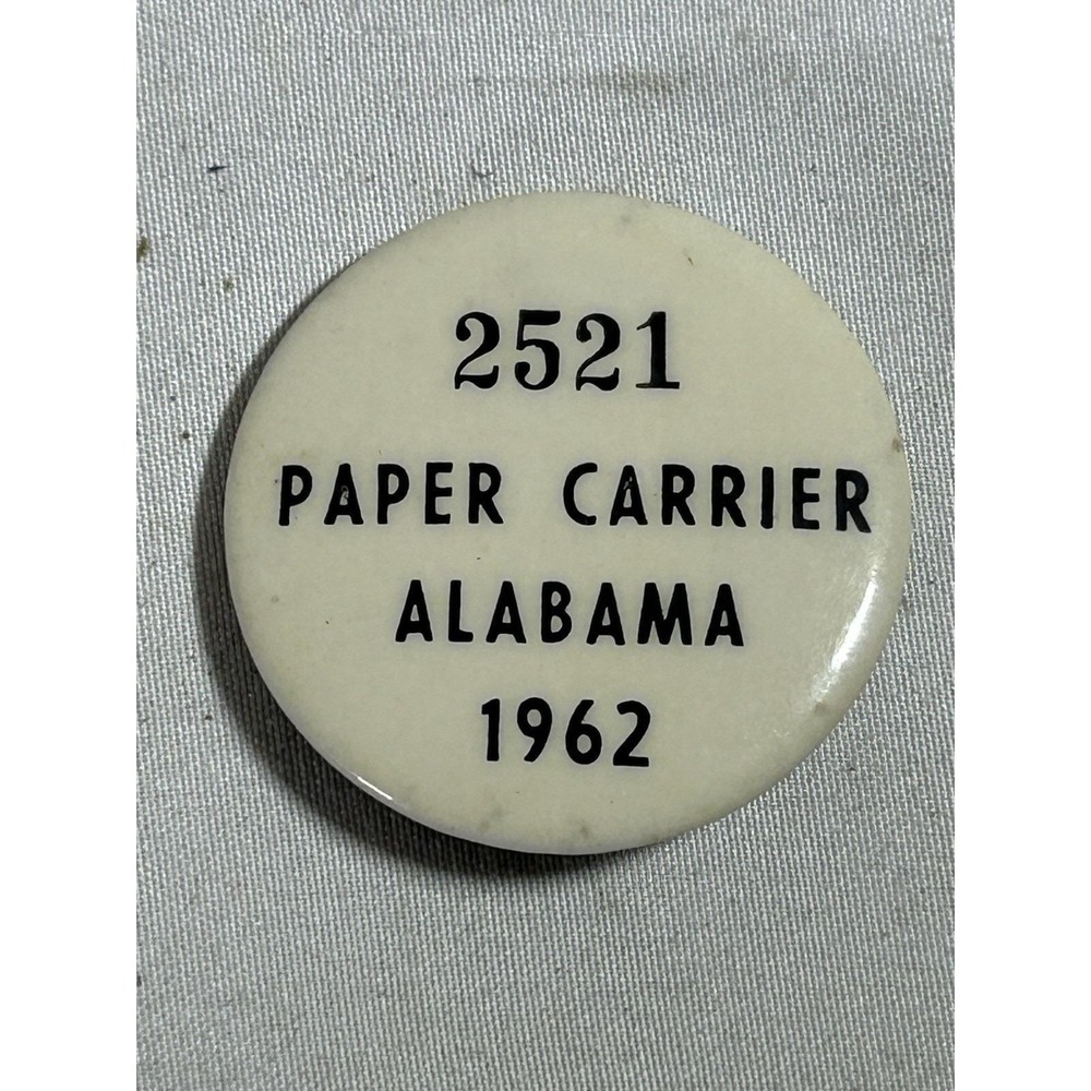 Vintage Paper Carrier 1962 Alabama Button Pin Pinback Collectible Display